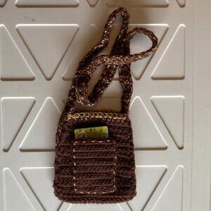 Crochet Cell Phone Bag - Brown & Gold